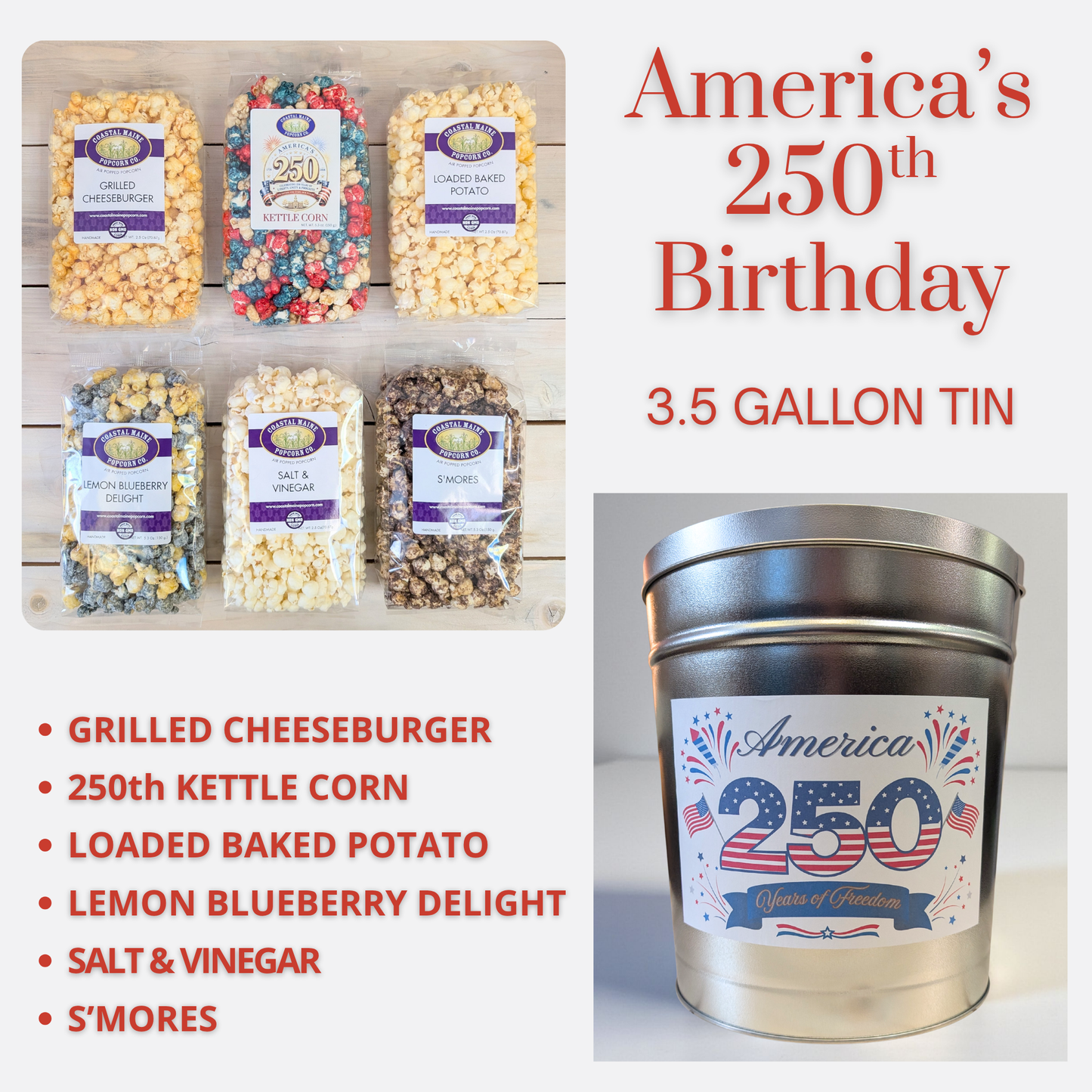 3.5 Gallon America's 250th Birthday Popcorn Tin