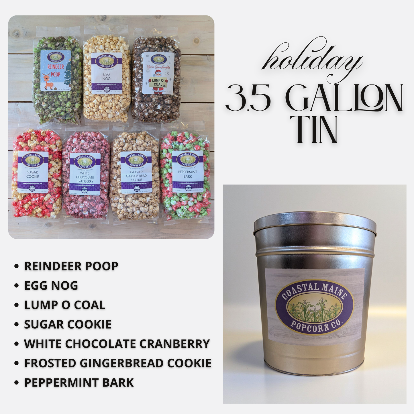 3.5 Gallon Logo Holiday Flavors Popcorn Tin