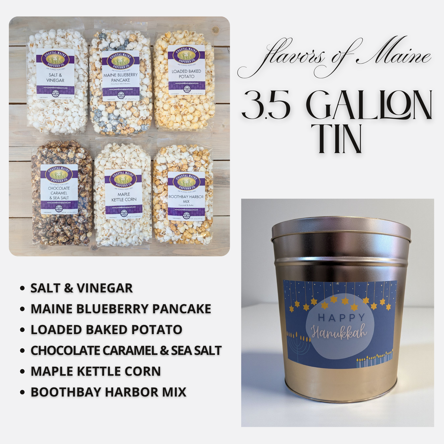 3.5 Gallon Hanukkah Flavors of Maine Popcorn Tin