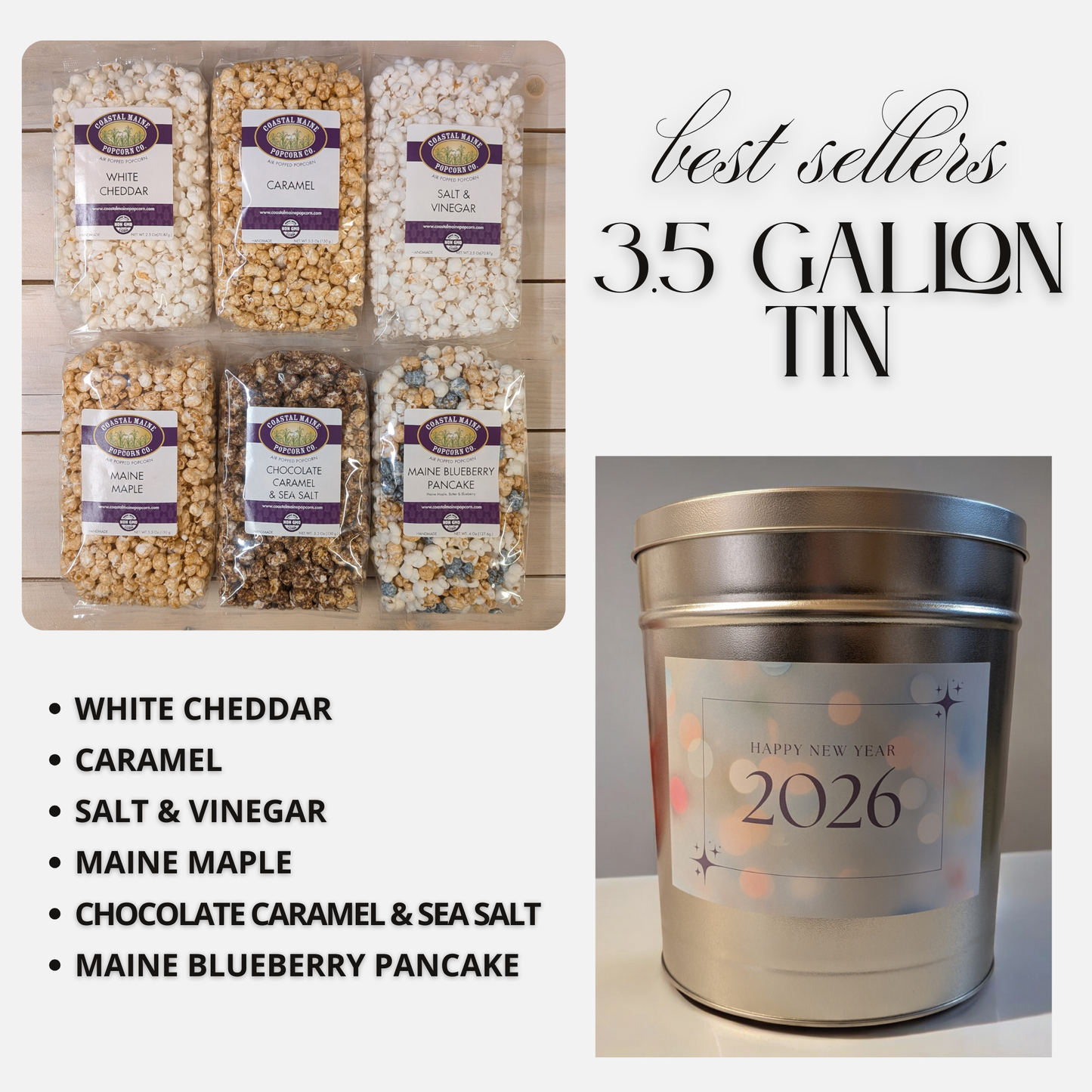 3.5 Gallon Happy New Year Best Sellers Popcorn Tin