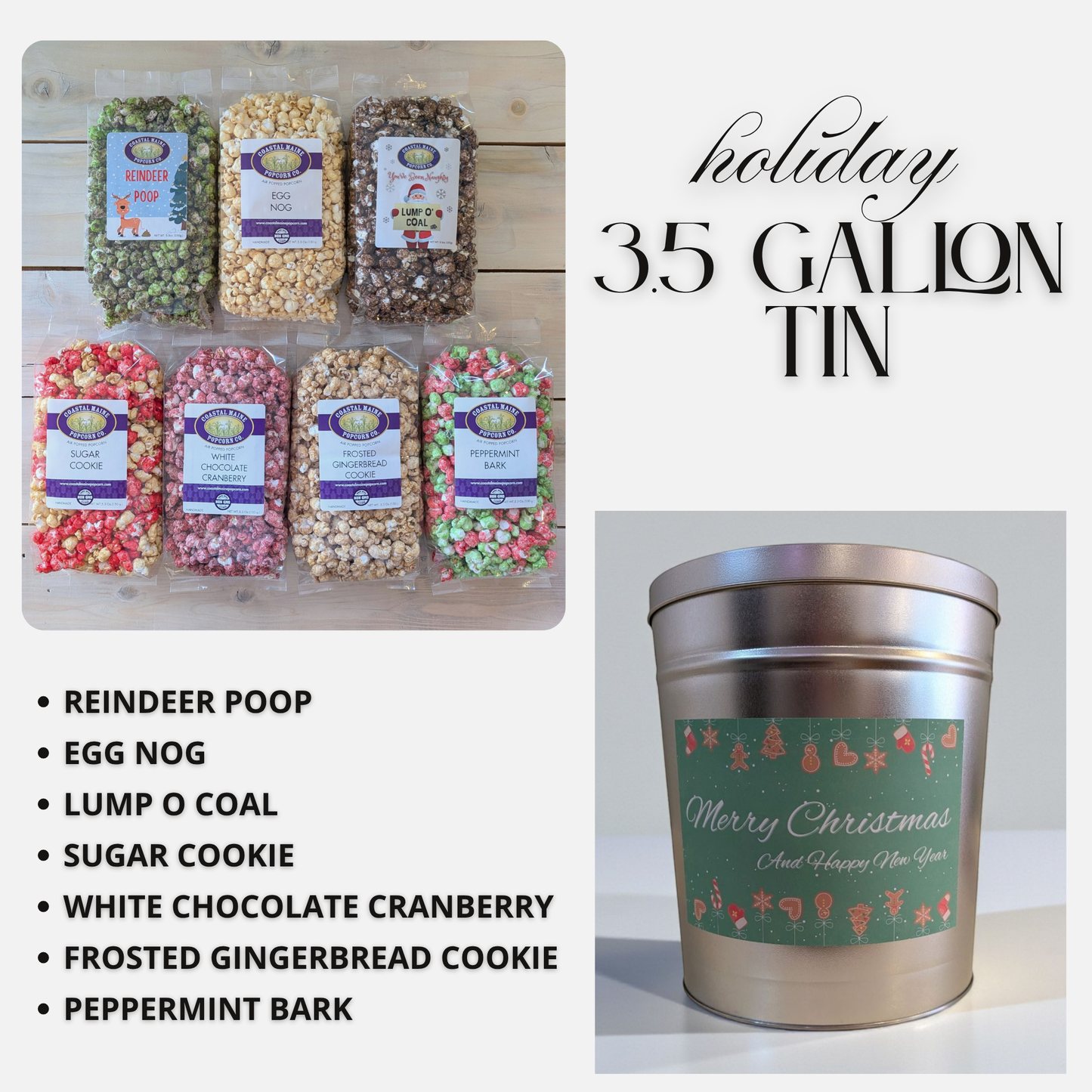 3.5 Gallon Merry Christmas Holiday Popcorn Tin