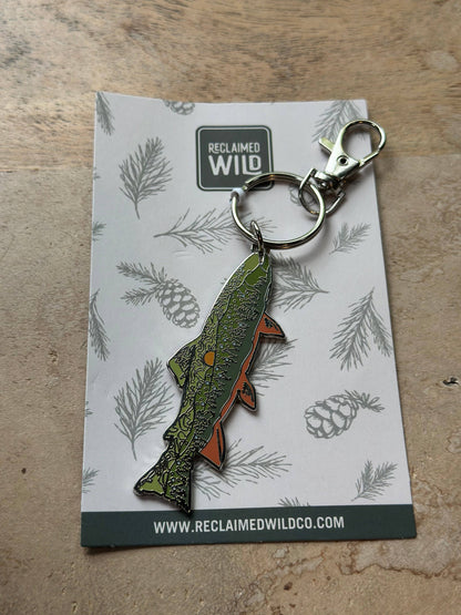 Reclaimed Wild - Trout + Mountains Enamel Keychain | Bag Charm