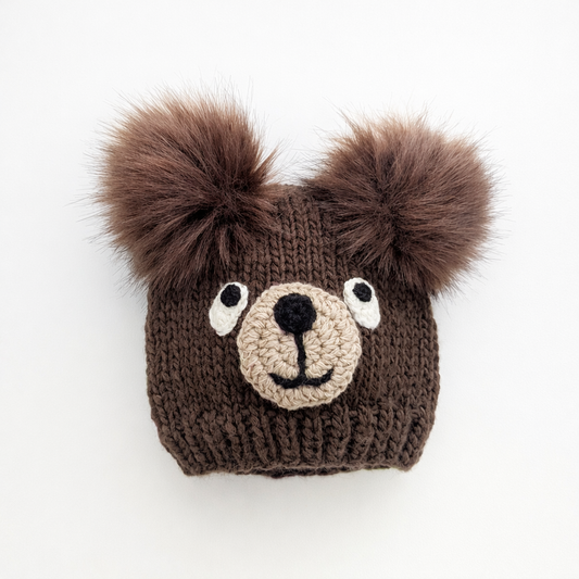 Brown Bear Knit Beanie Hat