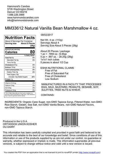 Handmade All-Natural Marshmallows - Vanilla Bean - 4 oz Bag