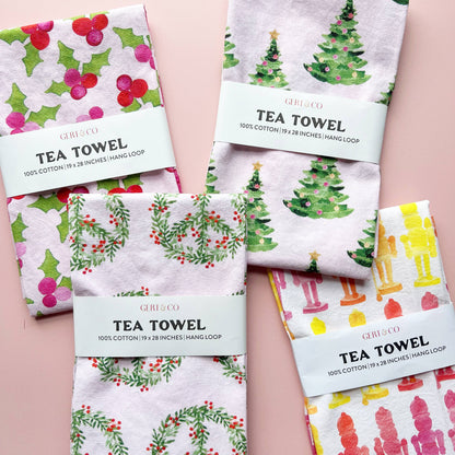 Gert & Co. - Pink Christmas Tea Towel | Christmas Trees on Pink Tea Towel
