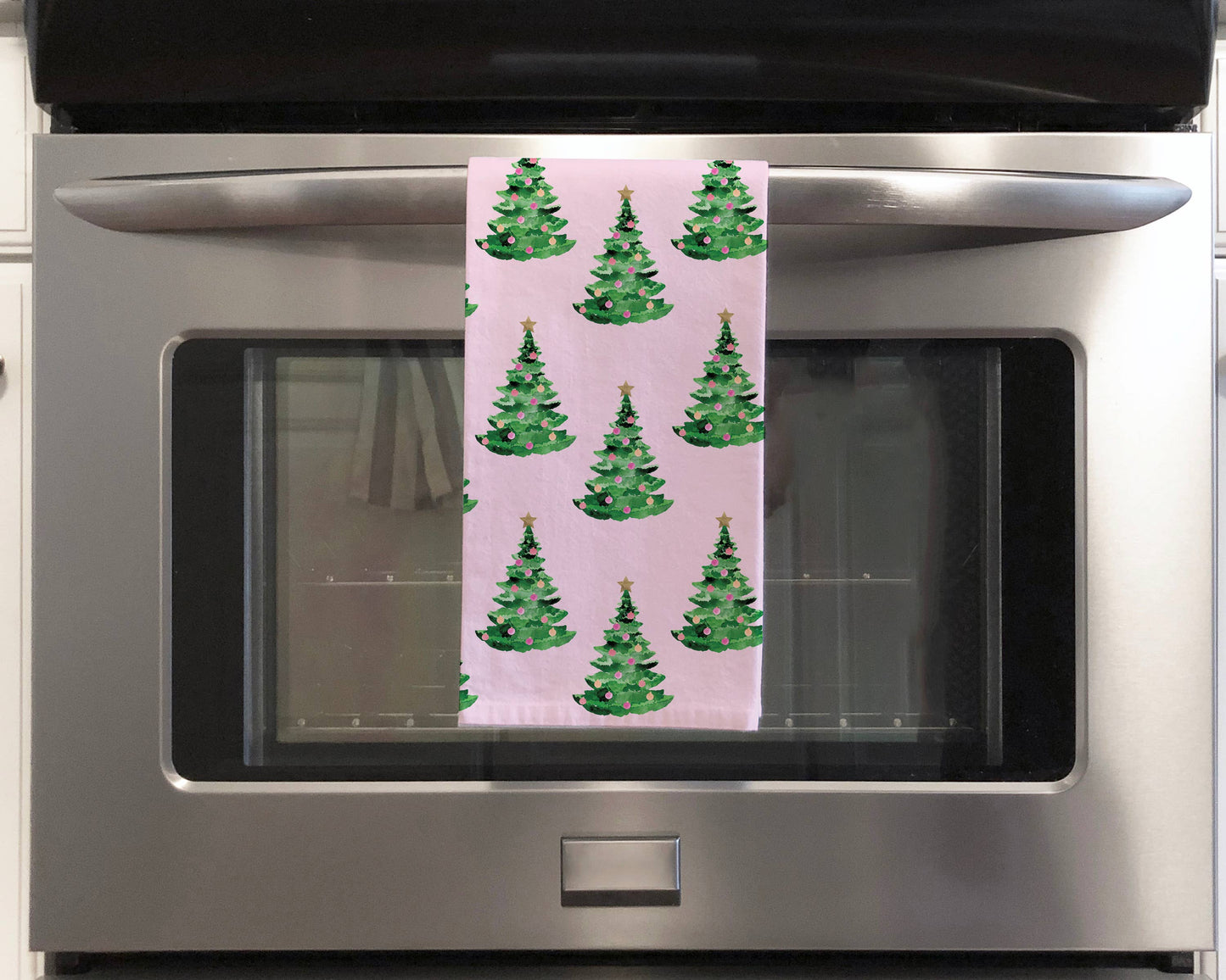 Gert & Co. - Pink Christmas Tea Towel | Christmas Trees on Pink Tea Towel