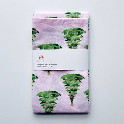 Gert & Co. - Pink Christmas Tea Towel | Christmas Trees on Pink Tea Towel