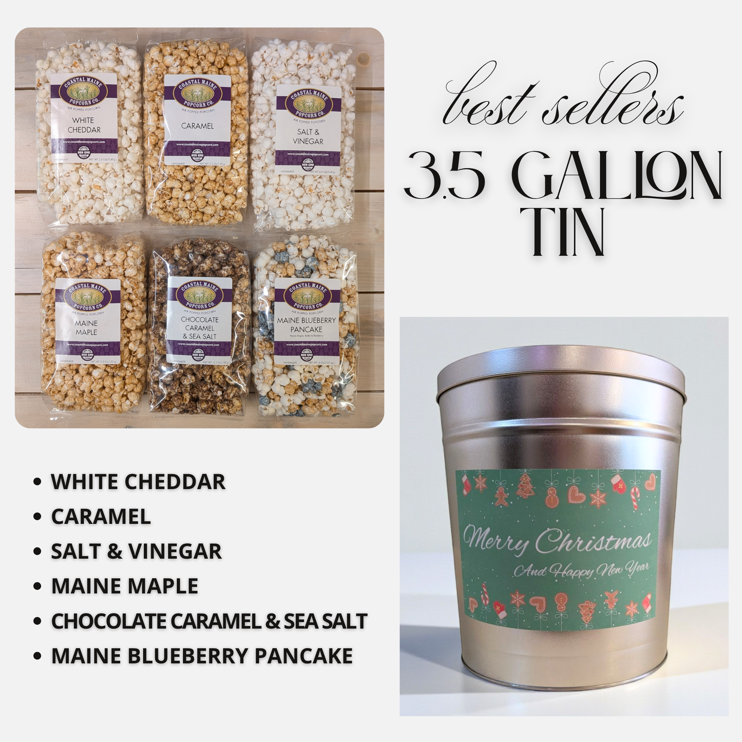 3.5 Gallon Merry Christmas Best Sellers Popcorn Tin