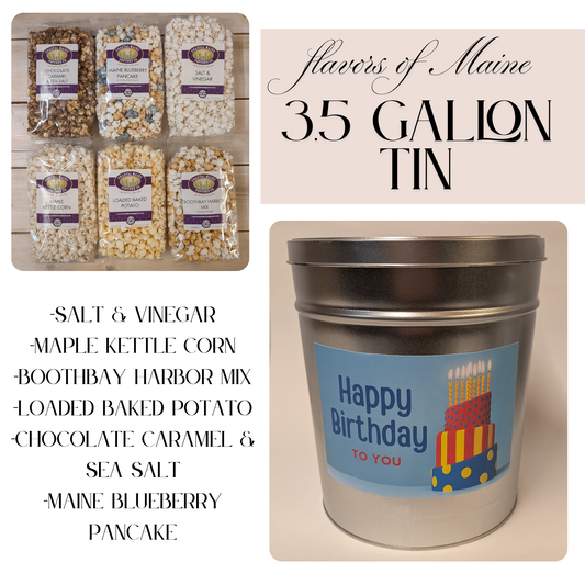 "Happy Birthday" - Flavors of Maine Popcorn tin