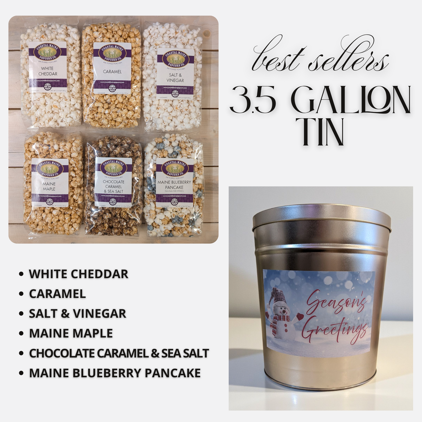 3.5 Gallon Season's Greetings Best Sellers Popcorn Tin