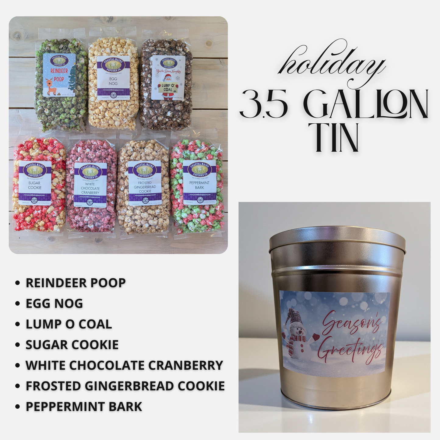 3.5 Gallon Season's Greetings Holiday Flavors Popcorn Tin