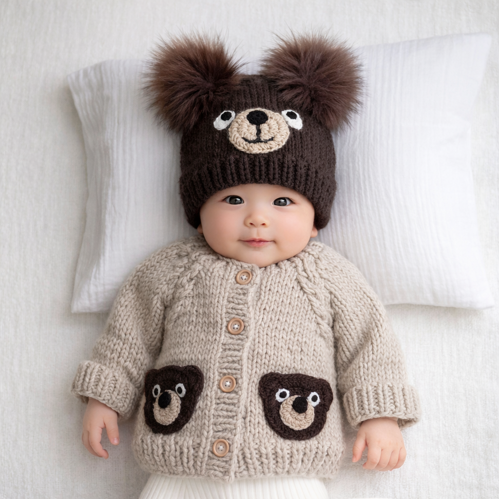 Brown Bear Knit Beanie Hat