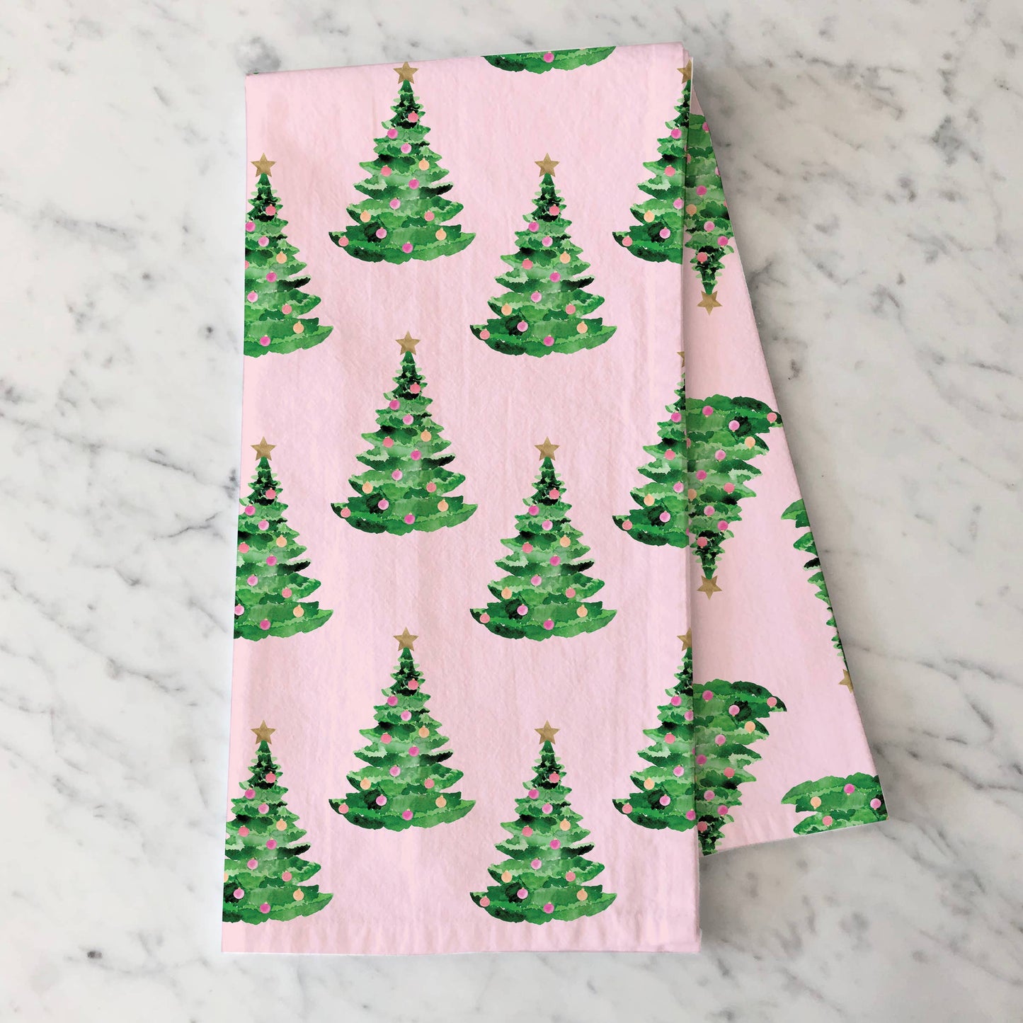 Gert & Co. - Pink Christmas Tea Towel | Christmas Trees on Pink Tea Towel
